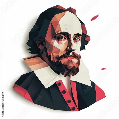 Portrait of William Shakespeare 500th anniversary, isolated on a white background. Paper cutout.