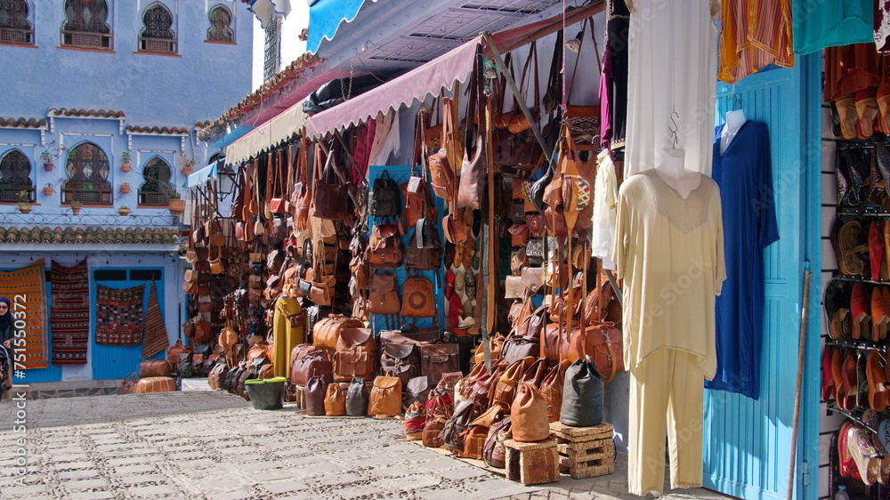 Obraz premium Leather shops in the medina, in Chefchaouen, Morocco