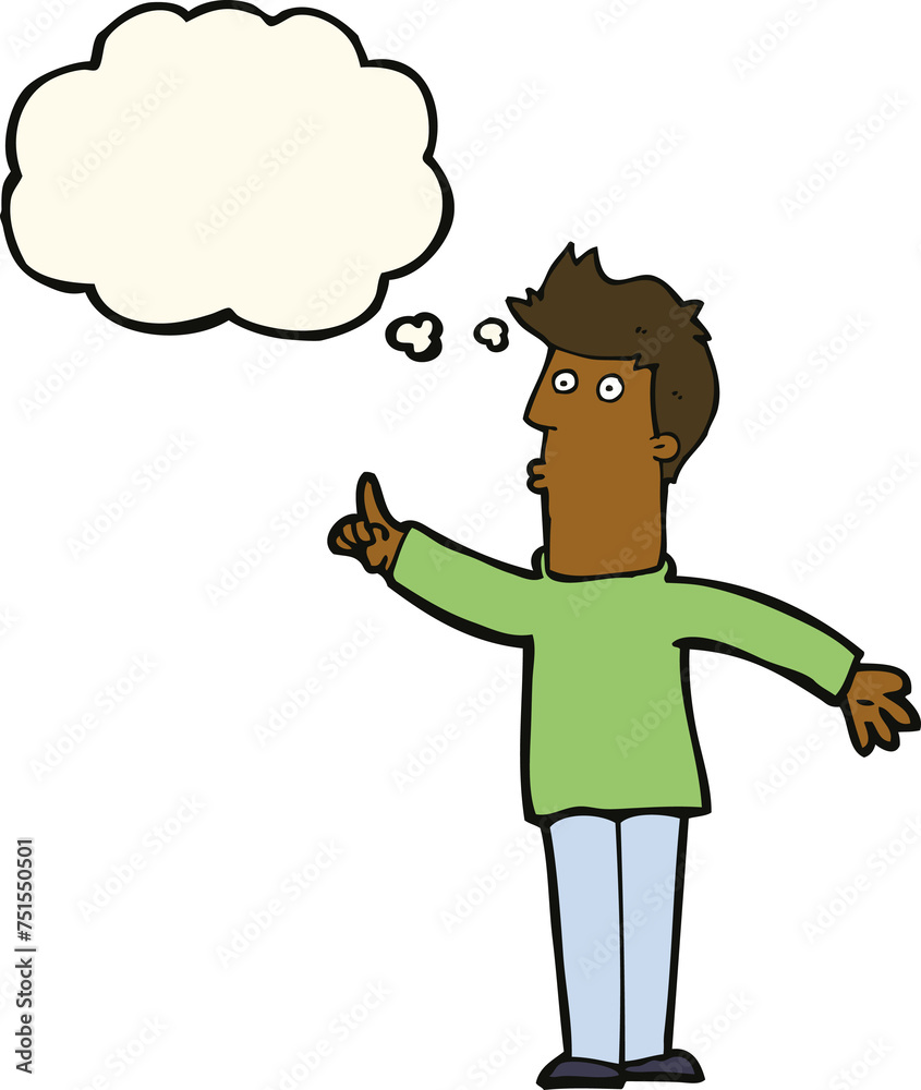 cartoon man advising caution with thought bubble cartoon man advising caution with thought bubble