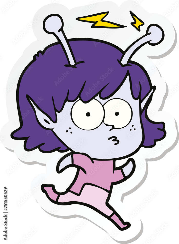 sticker of a cartoon alien girl sticker of a cartoon alien girl
