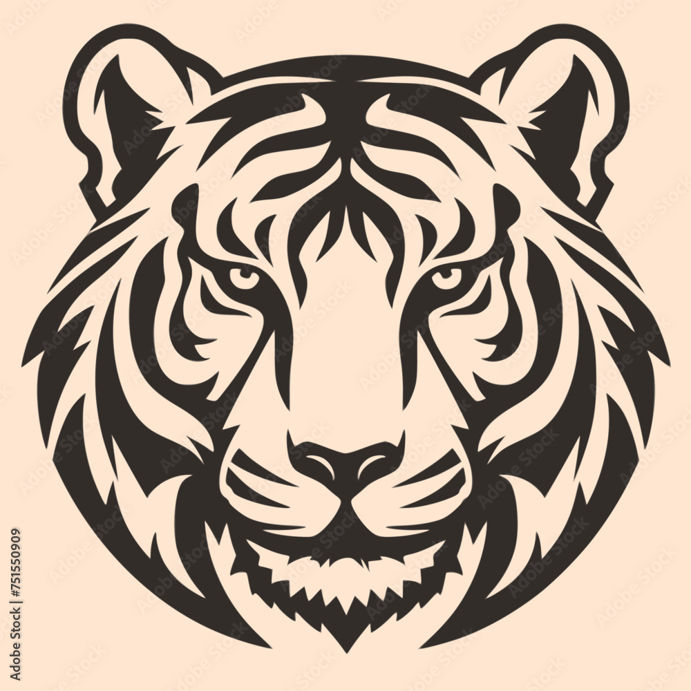 Black and White Tiger Outline Silhouette Ornament Vector Art for Logo and Icon, Sketch, Tattoo, Clip Art
