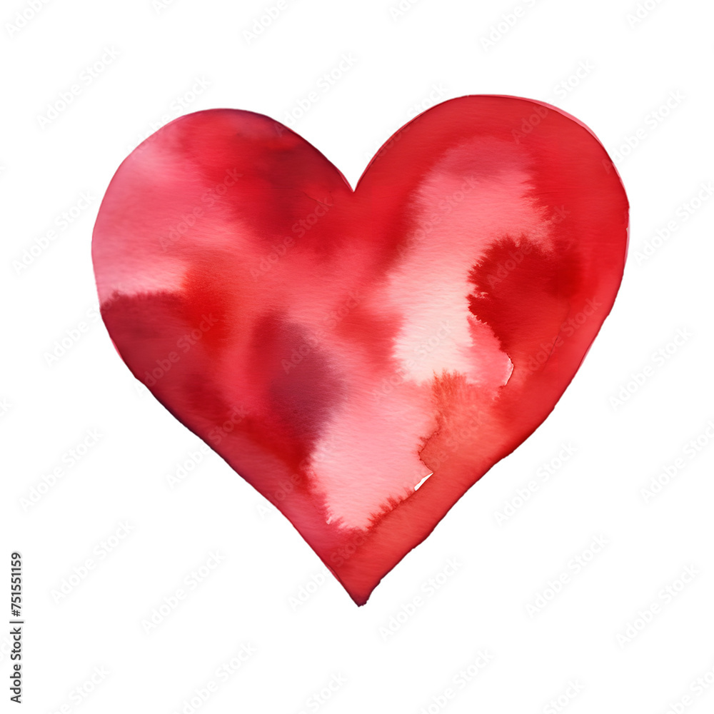 Watercolor red heart  isolated on transparent background