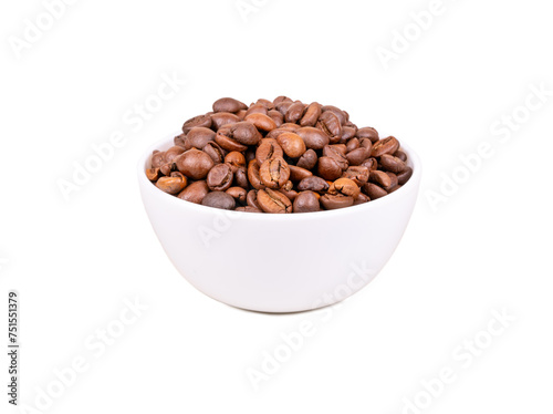 Coffee beans in a bowl isolate