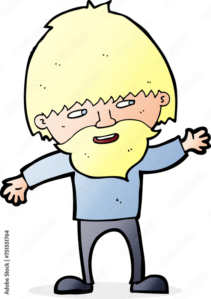 cartoon happy bearded man waving