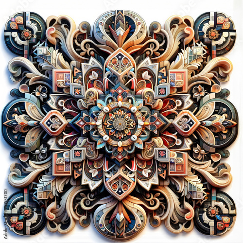 Intricate Wooden Ornamental Art with Cultural Motifs