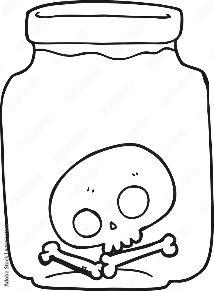 black and white cartoon jar with skull