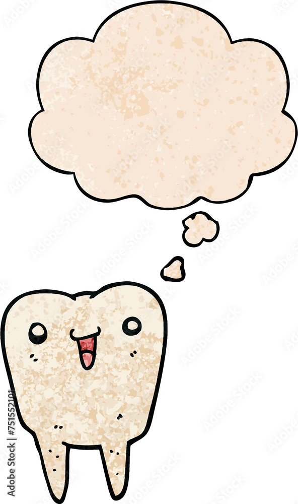 cartoon tooth and thought bubble in grunge texture pattern style cartoon tooth and thought bubble in grunge texture pattern style