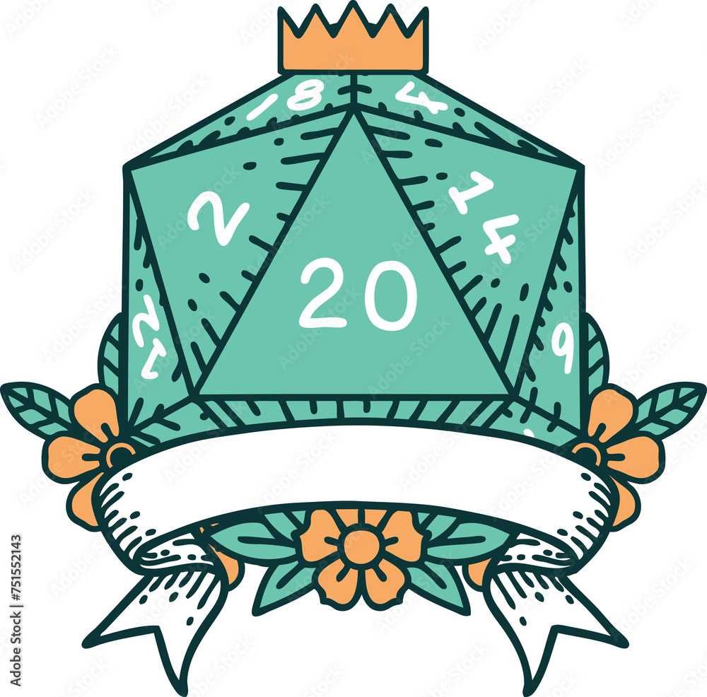 natural 20 critical hit D20 dice roll illustration natural 20 critical hit D20 dice roll illustration