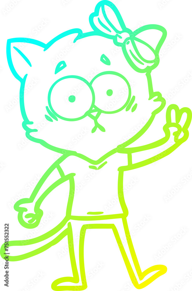 Obraz premium cold gradient line drawing cartoon cat