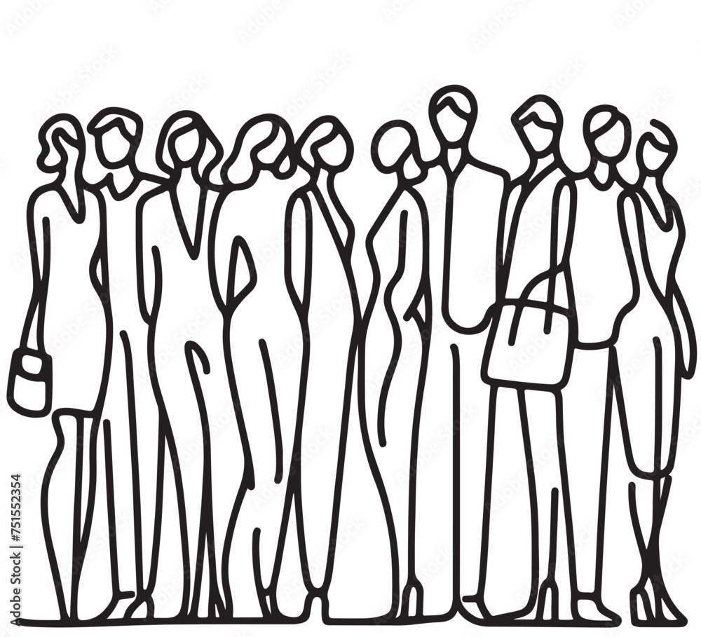 continuous line drawing crowd of people. Hands drawing continuous line drawing crowd of people. Hands drawing