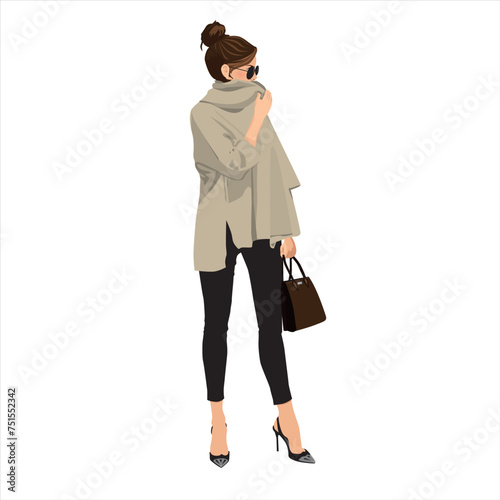 Beautiful bright vector illustration brunette girl skinny glasses sweater
