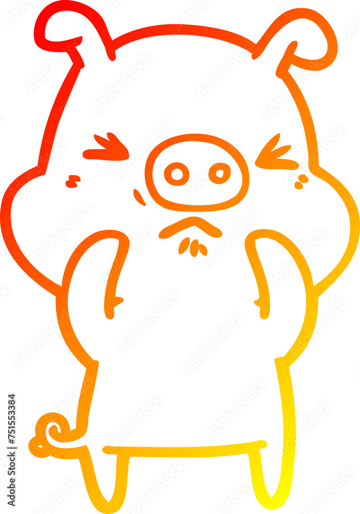 Obraz premium warm gradient line drawing cartoon angry pig