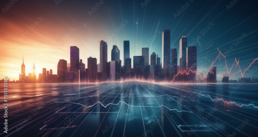 Vibrant Cityscape with Futuristic Data Streams Vibrant Cityscape with Futuristic Data Streams