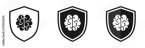 Set of shield icons with brains. illustration