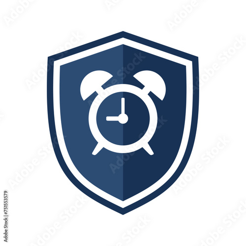 Alarm clock icon with shield. Vector illustration