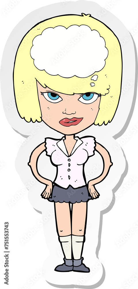sticker of a cartoon woman thinking sticker of a cartoon woman thinking