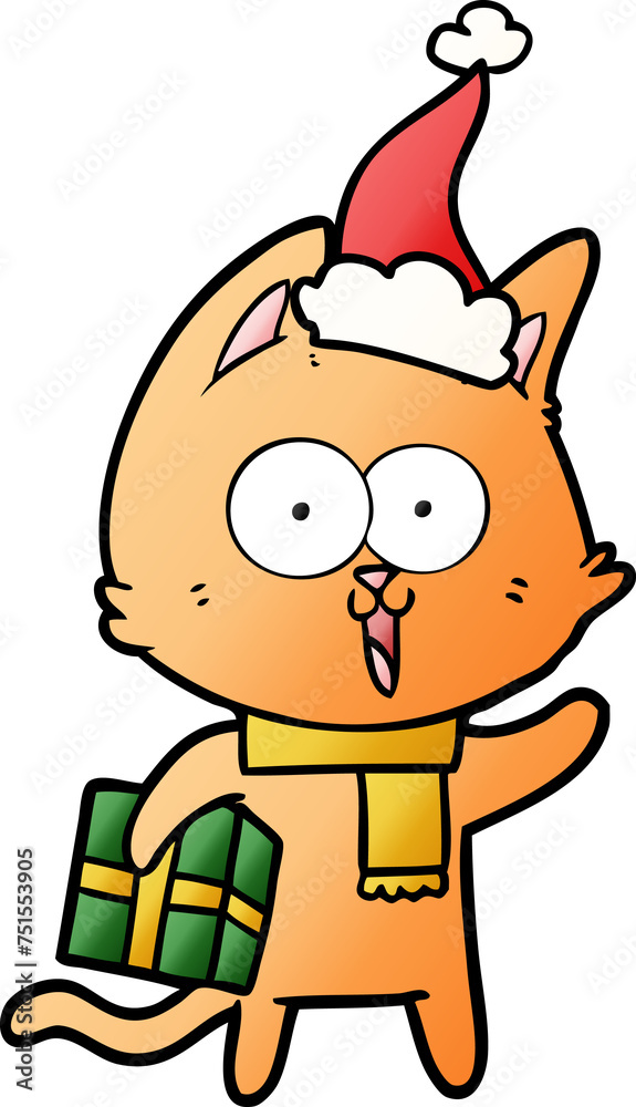 funny gradient cartoon of a cat wearing santa hat funny gradient cartoon of a cat wearing santa hat