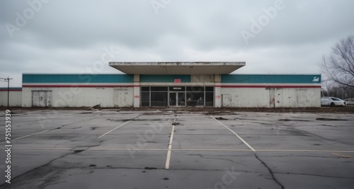  Abandoned storefront under a gray sky