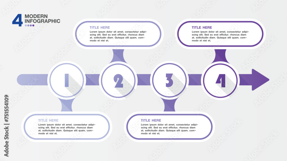 Fototapeta premium Modern infographic with 4 steps and business icons for presentation.