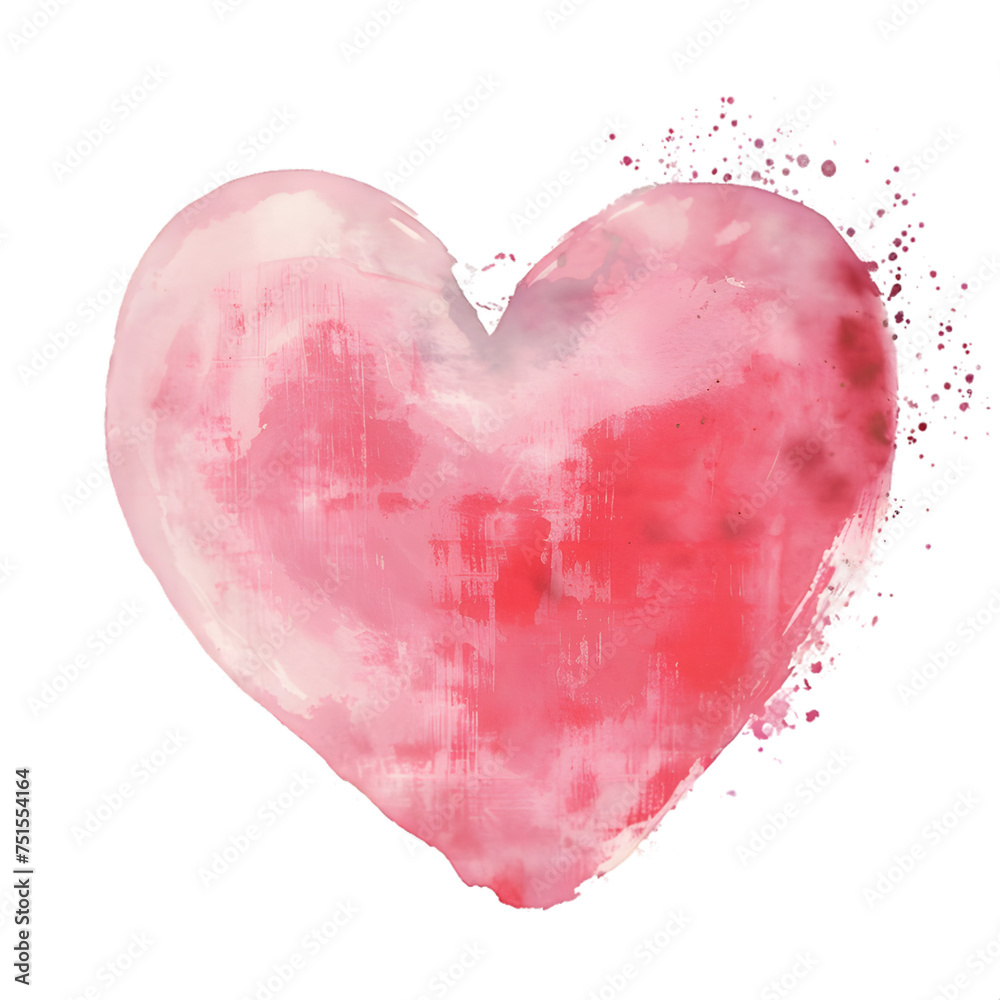 Watercolor pink heart  isolated on transparent background