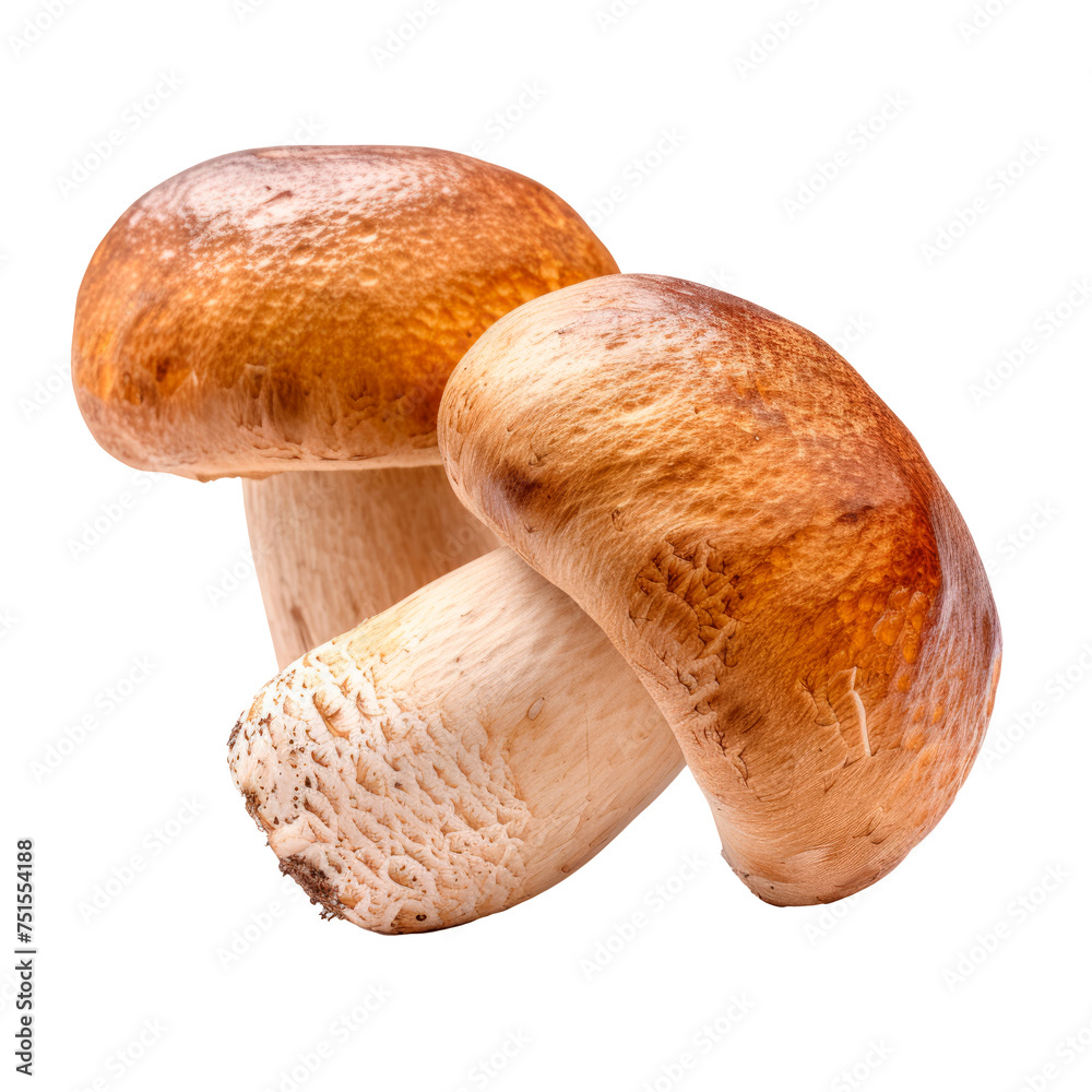 Two mushrooms are shown side by side Isolated on transparent background, PNG Two mushrooms are shown side by side Isolated on transparent background, PNG