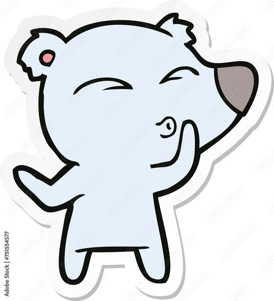sticker of a cartoon whistling bear