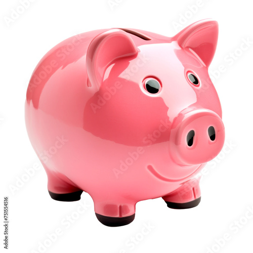 A pink piggy bank with a smiling face on it Isolated on transparent background  PNG