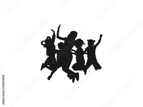 A group of happy children jumping. Children Holiday, school, Sport. For Art, graphic design. playing vector illustration. Back to school. Silhouettes of children playing isolated on white background.