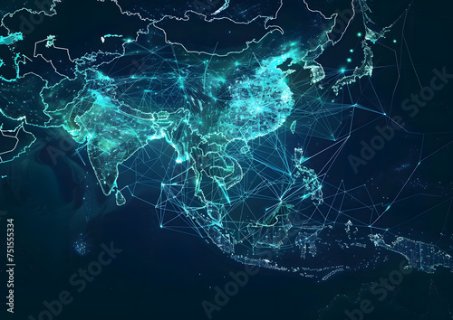 abstract map of the Southeast Asia, global network and connectivity concept.