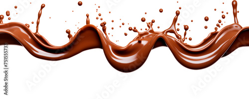 A line of chocolate drips down a white background Isolated on transparent background, PNG