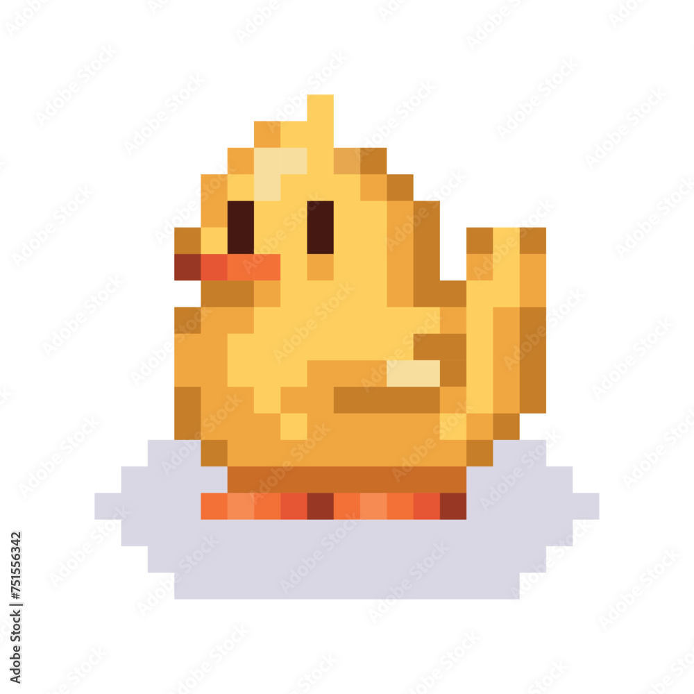 Vector Cute Pixel Art Character Cartoon Duck Illustration Isolated