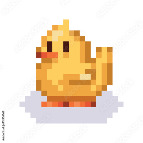 Vector Cute Pixel Art Character Cartoon Duck Illustration Isolated