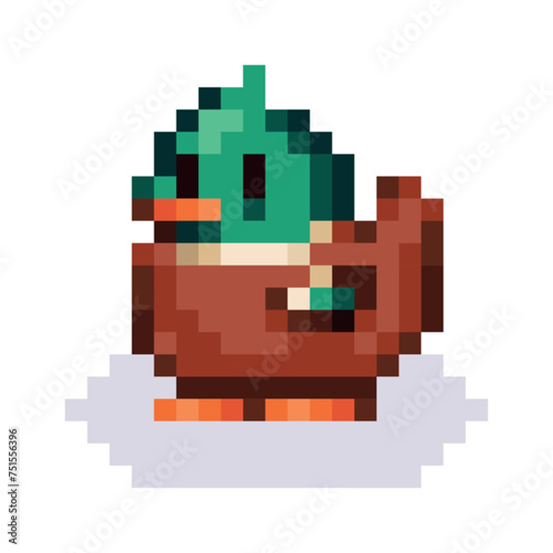 Vector Cute Pixel Art Character Cartoon Duck Illustration Isolated