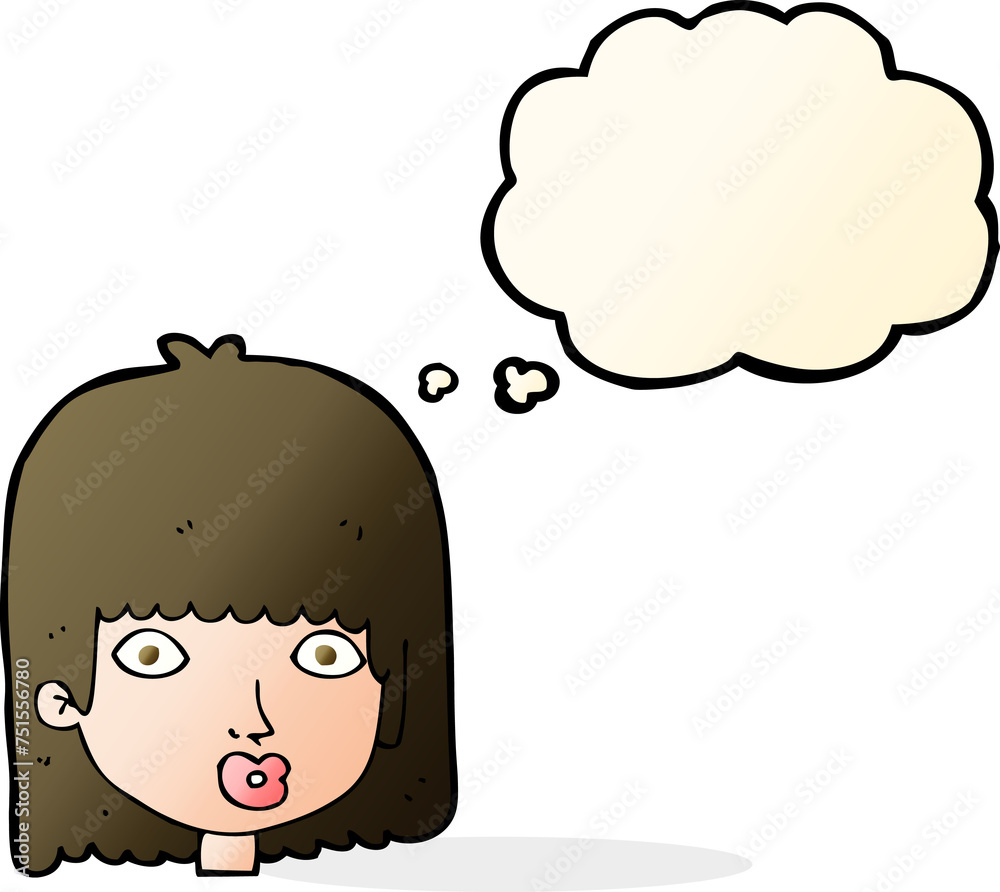 cartoon surprised woman with thought bubble cartoon surprised woman with thought bubble