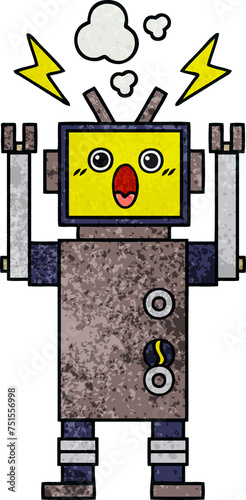 retro grunge texture cartoon broken robot