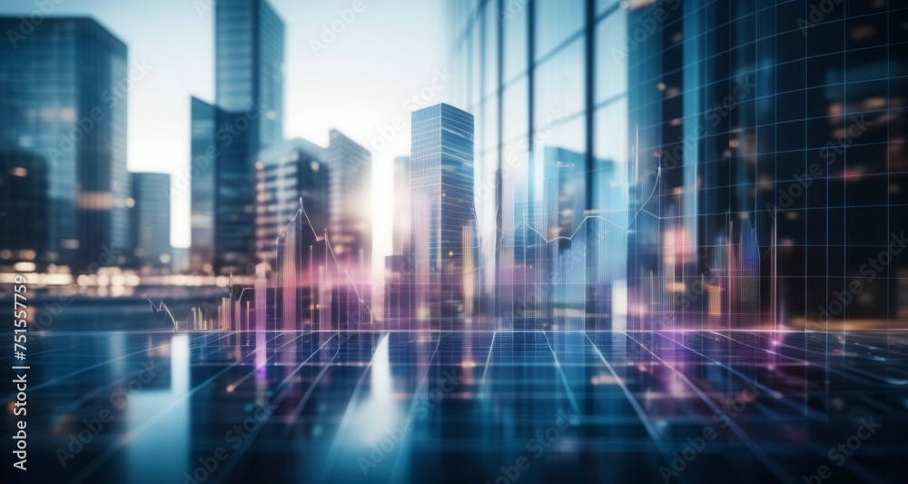 Future Tech - Cityscape with Digital Grid Overlay Future Tech - Cityscape with Digital Grid Overlay