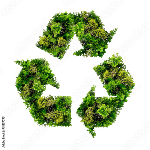 A green trees. In recycle sign shape from a green trees. Isolated on transparent background, PNG