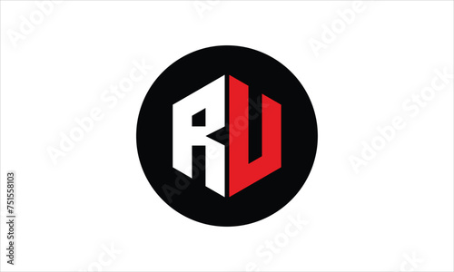 RU initial letter polygon icon gaming logo design vector template. batman logo, sports logo, monogram, falcon, war game, symbol, playing logo, abstract, fighting, typography, icon, minimal, premier 