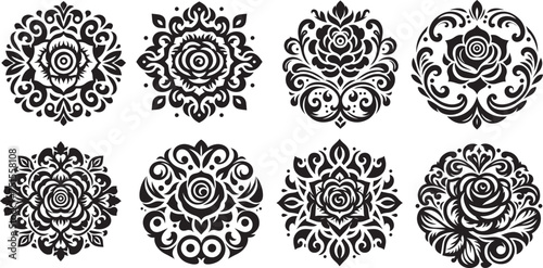 retro floral ornaments  thick lines for decorative patterns  classic design elements  black vector