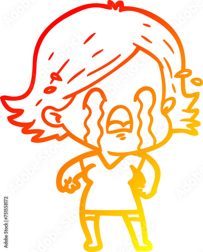 warm gradient line drawing cartoon woman crying