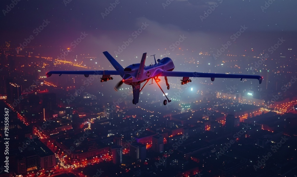 Darkened landscape illuminated by aerial drone, hinting at clandestine reconnaissance over vital infrastructure