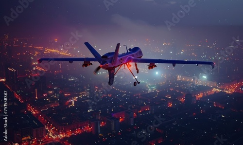 Darkened landscape illuminated by aerial drone, hinting at clandestine reconnaissance over vital infrastructure