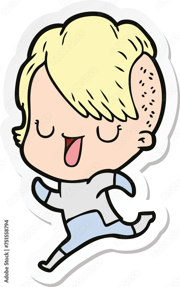 sticker of a cute cartoon girl with hipster haircut sticker of a cute cartoon girl with hipster haircut