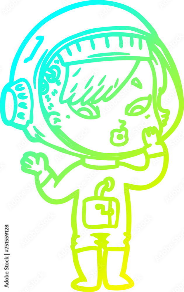 cold gradient line drawing cartoon astronaut woman