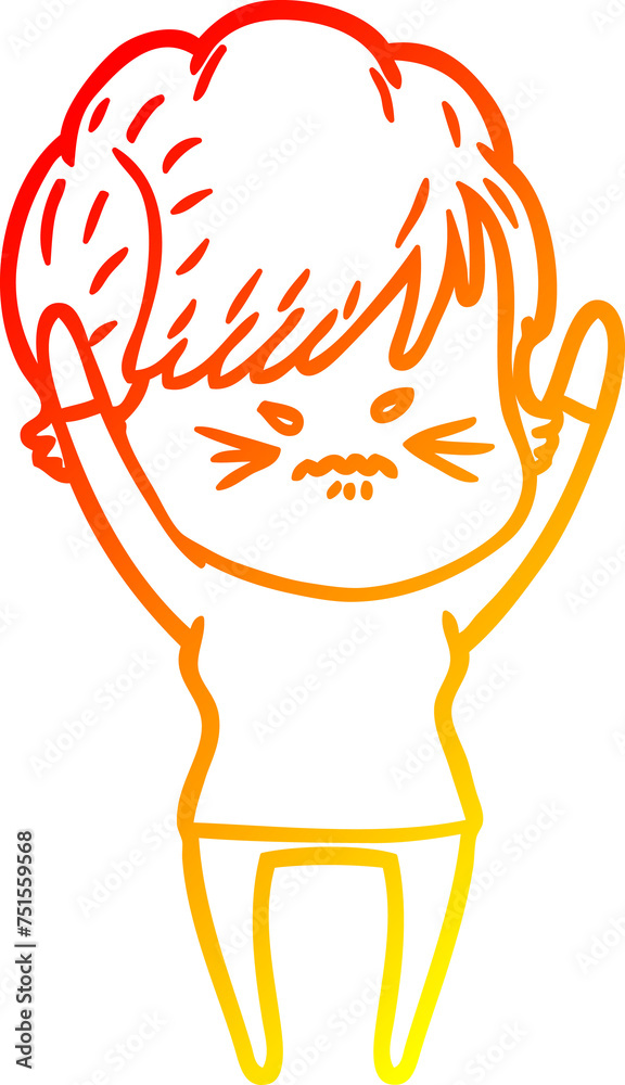warm gradient line drawing cartoon frustrated woman