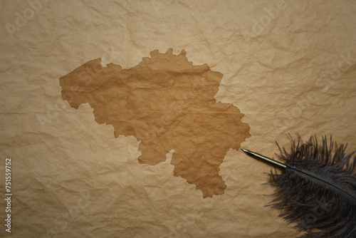 map of belgium on a old paper background with old pen