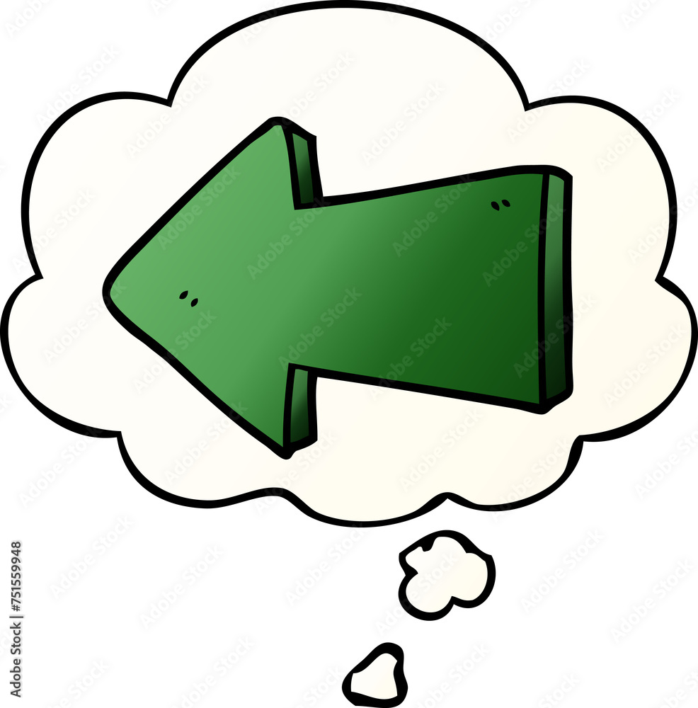 Naklejka premium cartoon pointing arrow and thought bubble in smooth gradient style