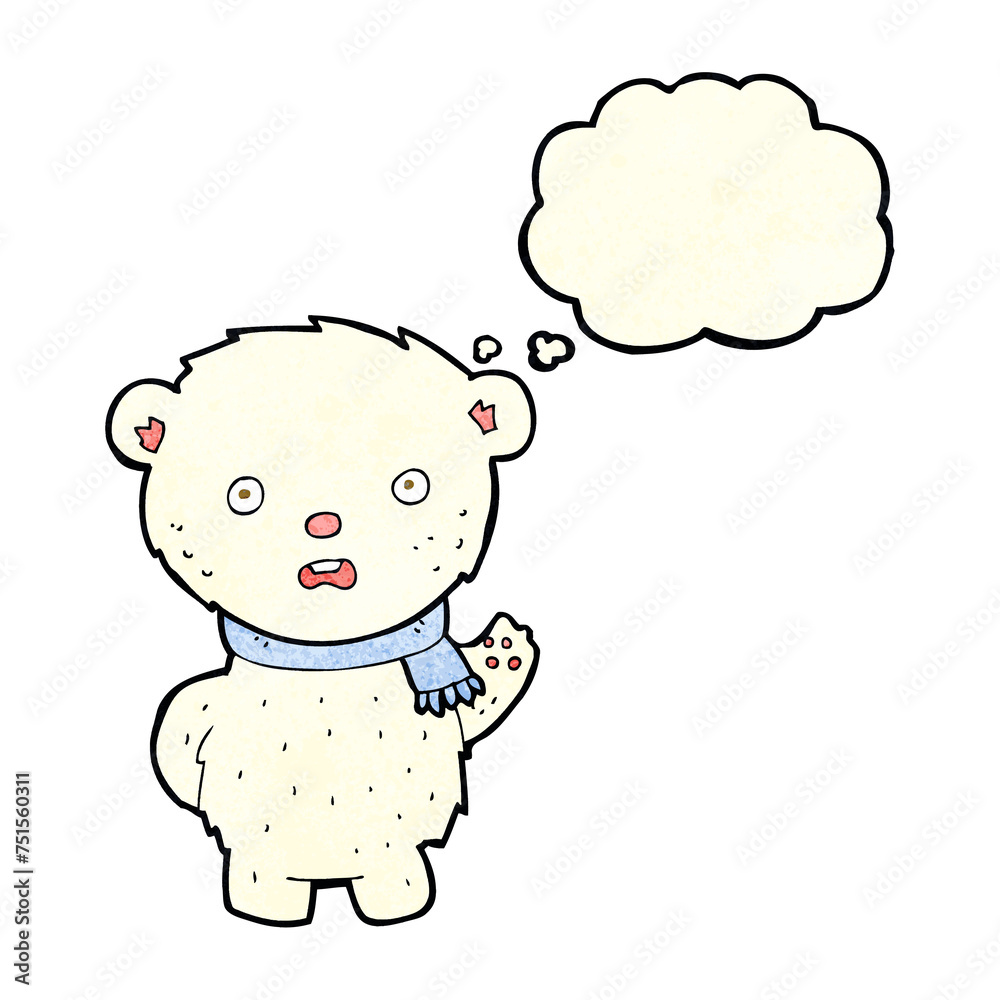 cartoon polar bear wearing scarf with thought bubble cartoon polar bear wearing scarf with thought bubble