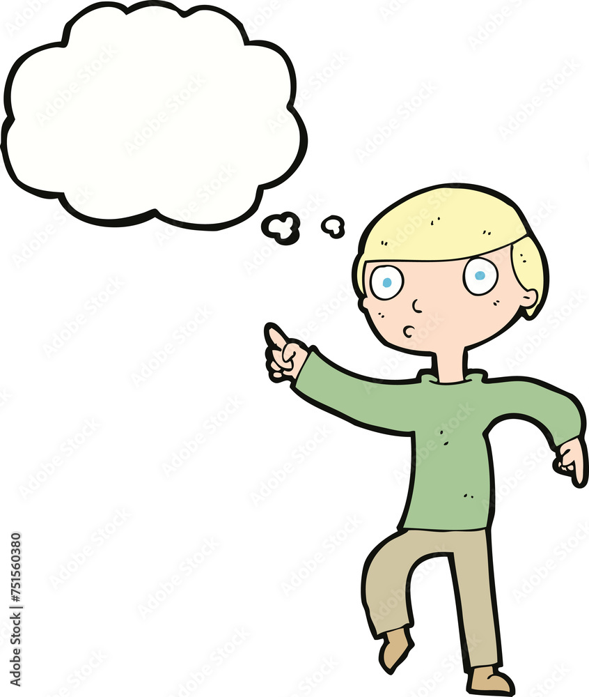 cartoon boy pointing with thought bubble cartoon boy pointing with thought bubble