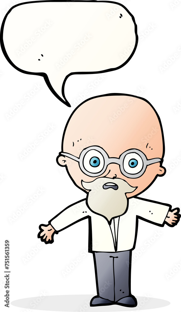 cartoon genius scientist with speech bubble cartoon genius scientist with speech bubble